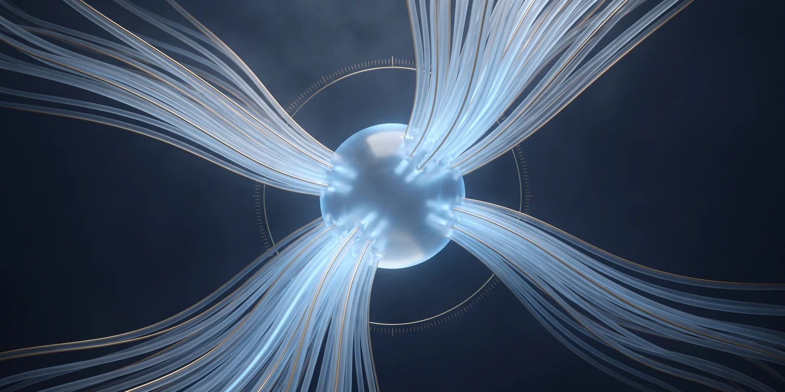 Streams of light converging into a glowing core